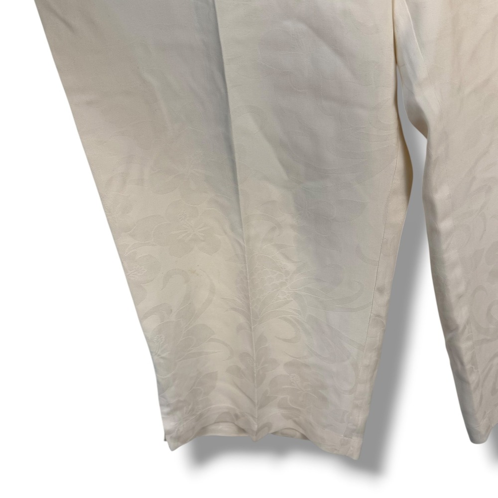 Tommy Bahama Cropped Pant Women 14 Cream Silk Floral Jacquard Relaxed Fit Resort - Picture 6 of 12